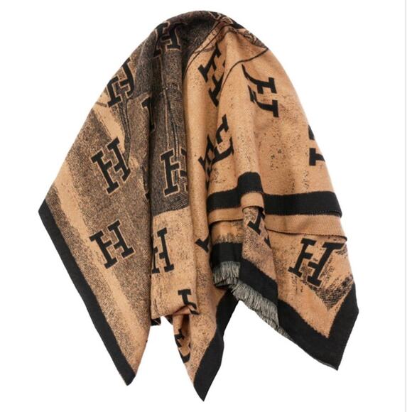 Letter H Monogram Fringe Oblong Scarf*Taupe Lux Looking Scarf*Fashion Fun - Picture 1 of 1